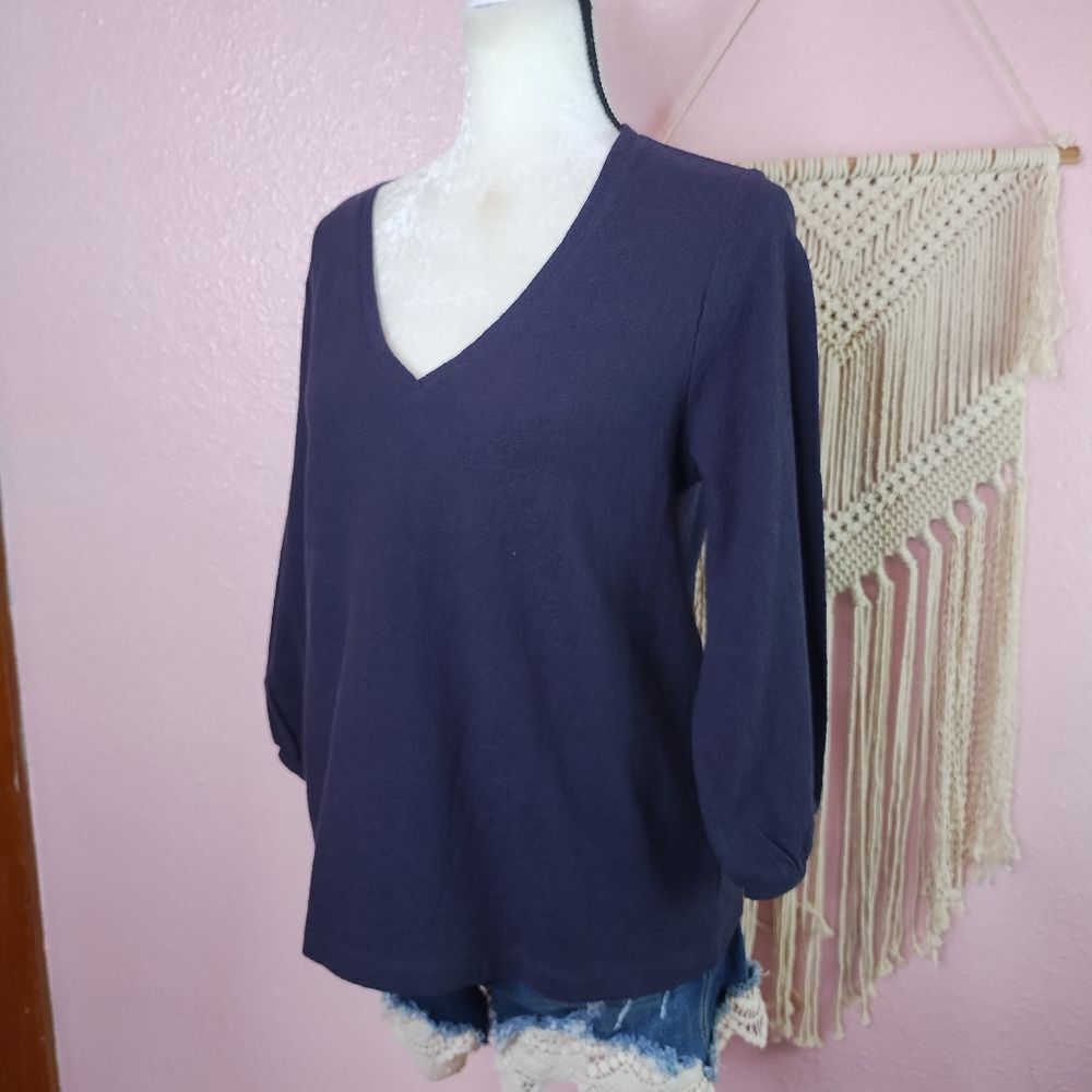 Garnet Hill | Cotton 3/4 Sleeve V‎ Neck Top Small